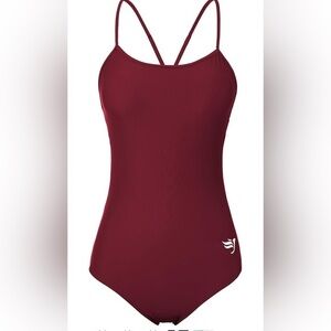 Women's Athletic One Piece Burgundy Swimsuit Workout Swimwear Cups S